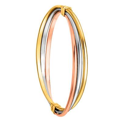 3-Color 375 Gold Russian Bangle Bracelet, Length 17 cm, Diameter 5 cm and 6 cm, Width 8 mm - Emanessence