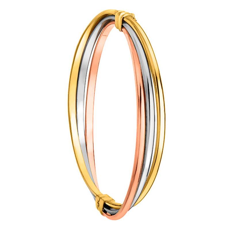 3-Color 375 Gold Russian Bangle Bracelet, Length 17 cm, Diameter 5 cm and 6 cm, Width 8 mm - Emanessence