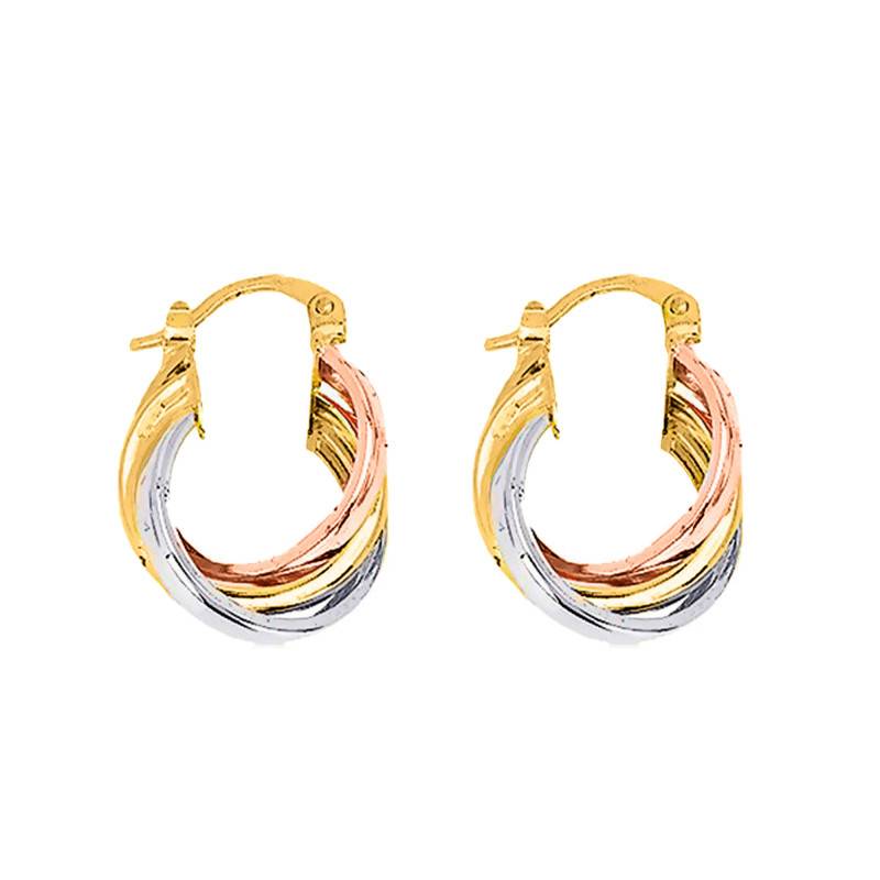 Three-Color 750/1000 Gold Hoop Earrings 14 mm Diameter - Emanessence