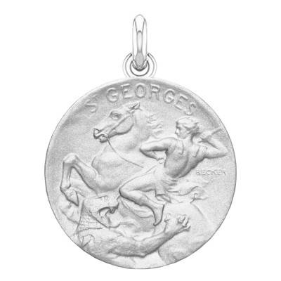 Médaille Saint Georges Or Blanc 750, Diamètre 15 mm à 20 mm - Becker