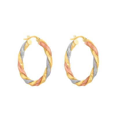 Créoles torsadées 3 Ors, Diamètre 20 mm - Emanessence