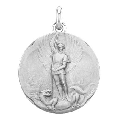750 White Gold Saint Michael Medal, Diameter 15 mm to 20 mm - Becker