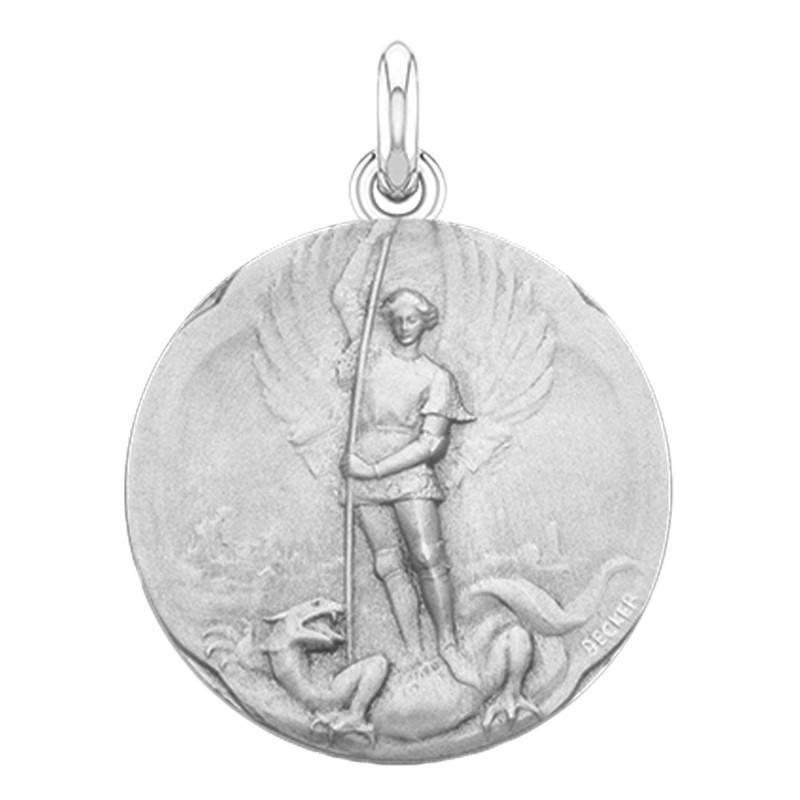 750 White Gold Saint Michael Medal, Diameter 15 mm to 20 mm - Becker