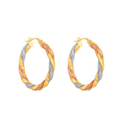 Créoles 3 Ors torsadées, Diamètre 25 mm - Emanessence