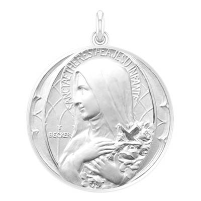 Médaille de Berceau Sainte Thérèse à la Croix Argent, Diamètre 50 mm - Becker
