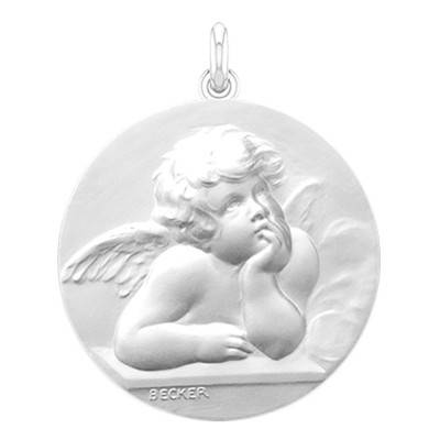 Médaille de Berceau Ange Raphaël Pensif Argent, Diamètre 50 mm - Becker