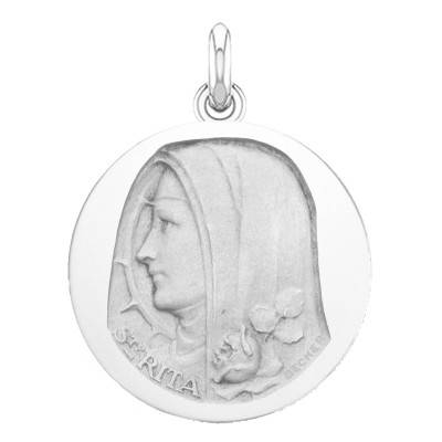 Médaille Sainte Rita Or Blanc 750, Diamètre 15 mm à 20 mm - Becker