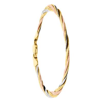 3-Color 375 Gold Diamond-Cut Braided Chevron Bracelet, Length 18 cm - Emanessence