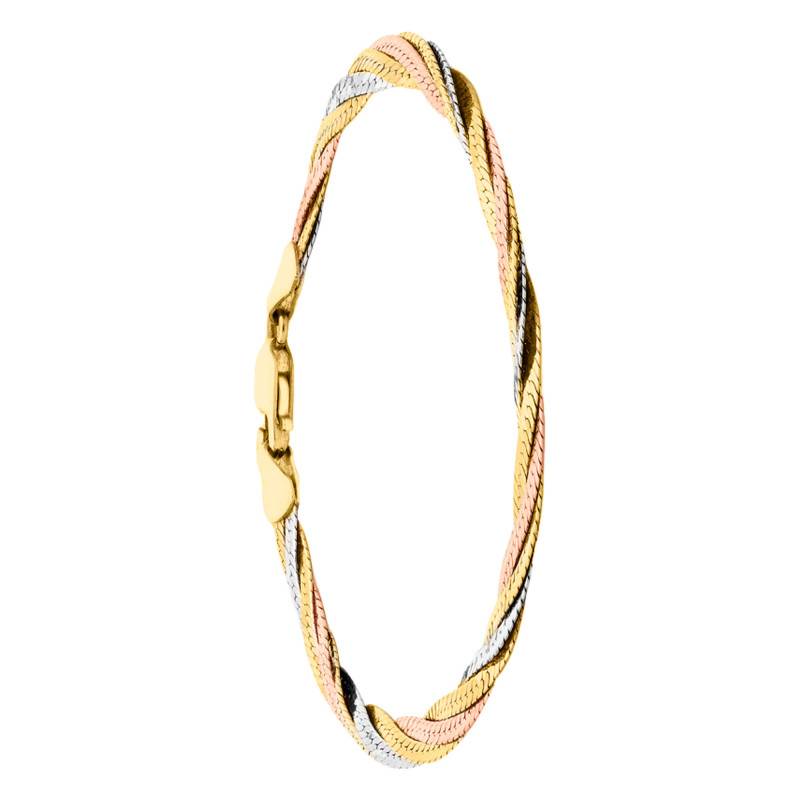 3-Color 375 Gold Diamond-Cut Braided Chevron Bracelet, Length 18 cm - Emanessence