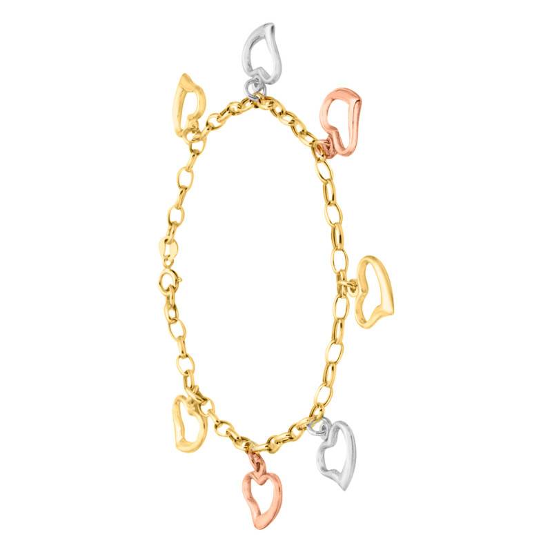 3-Color 375 Gold Heart Charms Bracelet, Length 18 cm, Width 3 mm - Emanessence