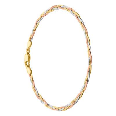 3-Color 375 Gold Diamond-Cut Braided Chevron Bracelet, Length 19 cm - Emanessence