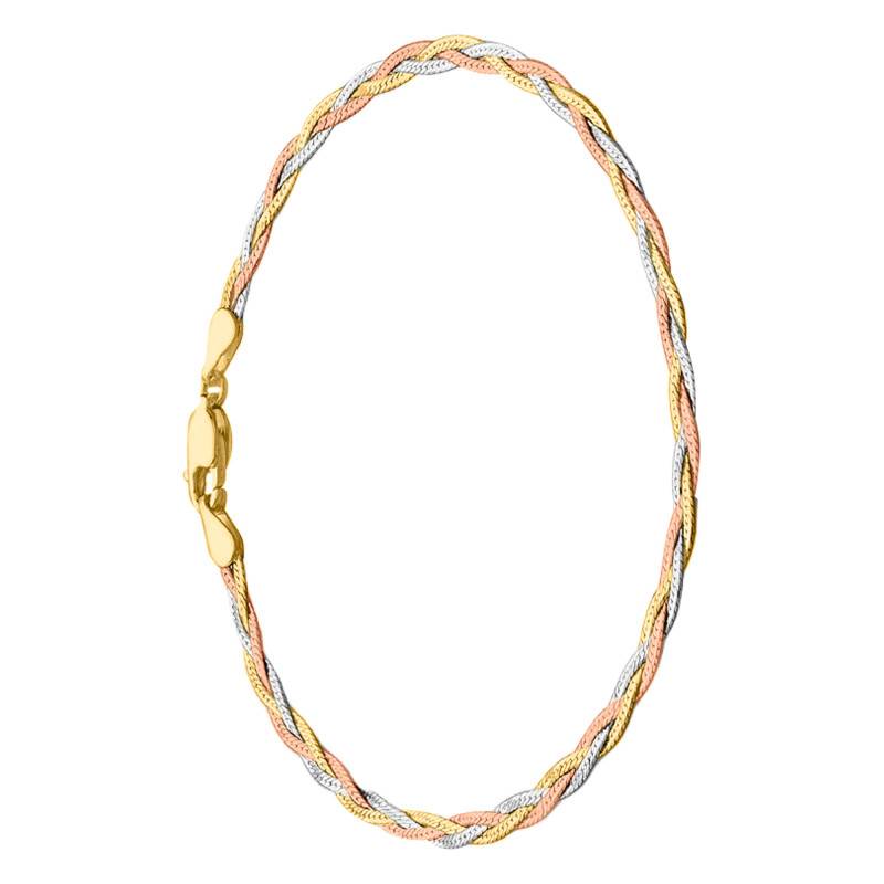 3-Color 375 Gold Diamond-Cut Braided Chevron Bracelet, Length 19 cm - Emanessence