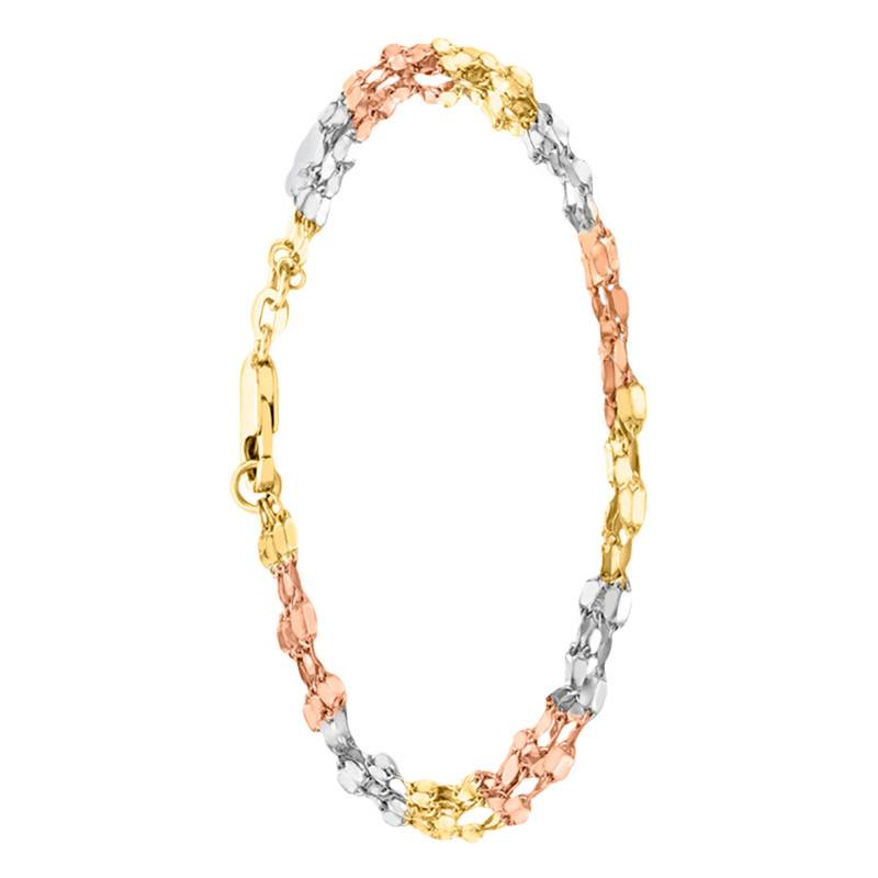375/1000 Tri-Color Gold Forzatina Cable Chain Bracelet 19 cm, 2 mm - Manillon