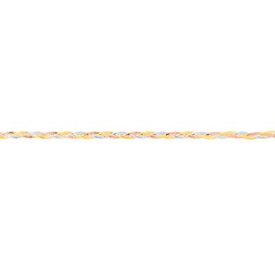 Bracelet Multi Mailles Tréssées en 3 Ors 375, Longueur 18 cm ou 19 cm - Manillon