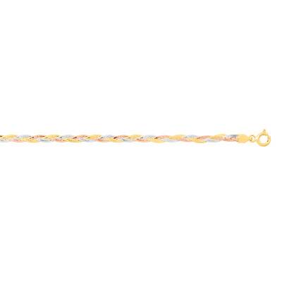 Tri-Color 375 Gold Braided Bismarck Chain Necklace, Length 40 cm to 45 cm - Manillon
