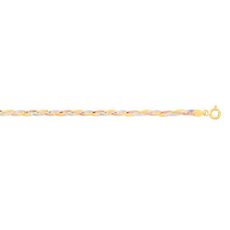 Tri-Color 375 Gold Braided Bismarck Chain Necklace, Length 40 cm to 45 cm - Manillon