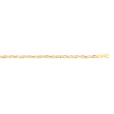 Bracelet Multi Mailles Tréssées en 3 Ors 375, Longueur 16 cm ou 18 cm - Manillon