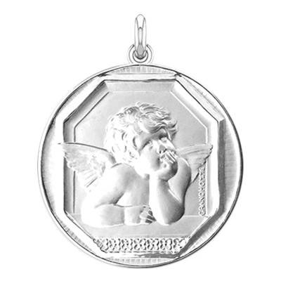 Médaille de Berceau Ange Raphaël à sa Fenêtre Argent, Diamètre 50 mm - Becker