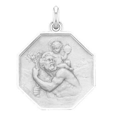 Médaille Octogonale Saint Christophe Argent, Diamètre 15 mm à 20 mm - Becker