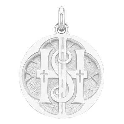 Médaille Monogramme IHS Or Blanc 750, Diamètre 15 mm à 20 mm - Becker