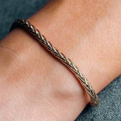 Bracelet Maille Palmier Creuse, Or Jaune 750, Largeur 4 à 6 mm, Longueur 23 cm - Manillon