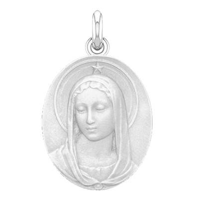 Médaille Vierge Maris Stella Ovale Or Blanc 750, Diamètre 18 mm à 22 mm - Becker