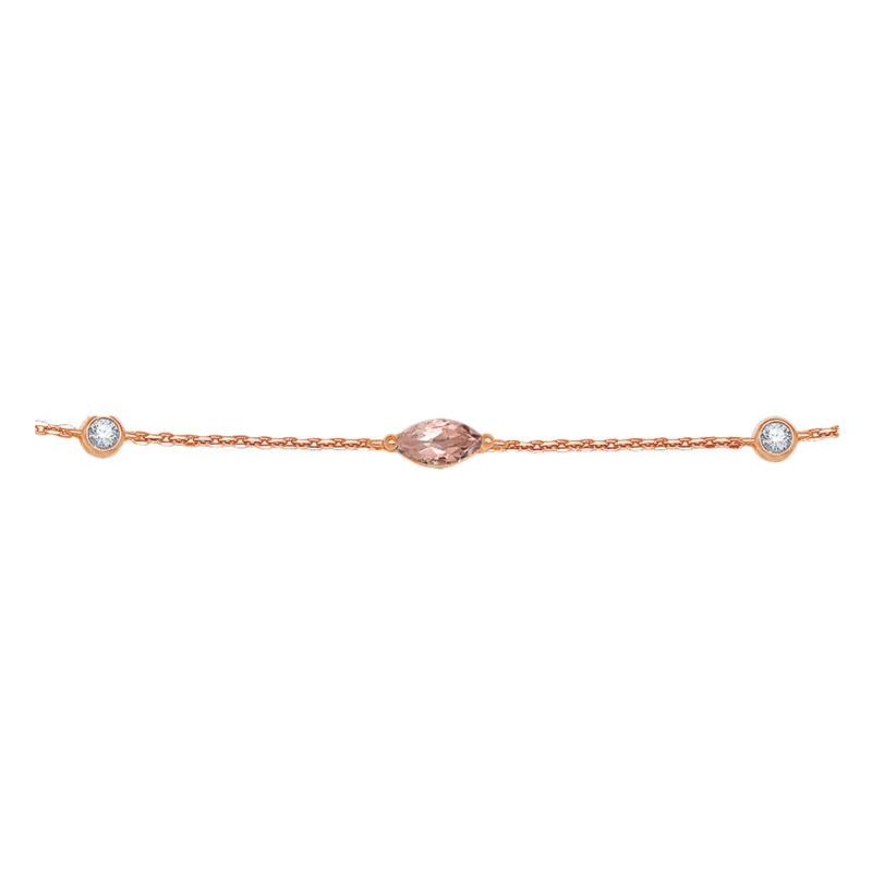 375 Rose Gold Morganite & Diamond Bracelet, Length 16 cm to 18 cm - Aurora