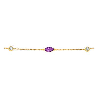 Bracelet, Or Jaune 375, Améthyste & Diamants, Longueur 16 à 18 cm - Aurora