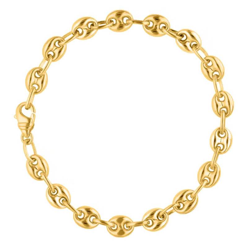750/1000 Yellow Gold Hollow Coffee Bean Chain Bracelet, 21 cm Length, Width 3,50 mm to 14 mm - Manillon