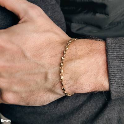 750 Yellow Gold Hollow Coffee Bean Chain Bracelet, 23 cm Length, Width from 3.50 mm to 14 mm - Manillon