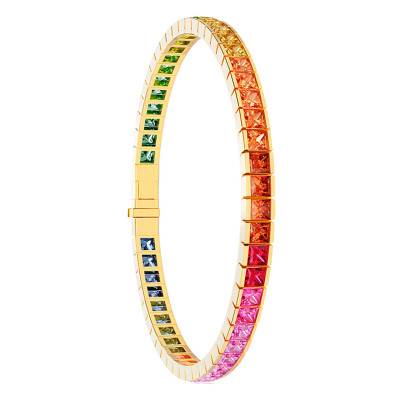 Bracelet Rivière Saphirs Multicolores 9,75 ct en Or Jaune 750, Largeur 4 mm, Longueur 18 cm - Aurora