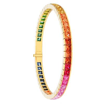 Bracelet Rivière Saphirs Multicolores 10,40 ct en Or Jaune 750, Largeur 4,30 mm, Longueur 17 cm - Aurora