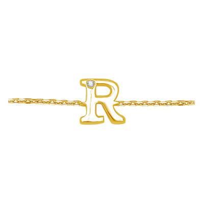 375/1000 Yellow Gold & Diamond Letter Bracelet, Length 17 cm to 19 cm - Emanessence