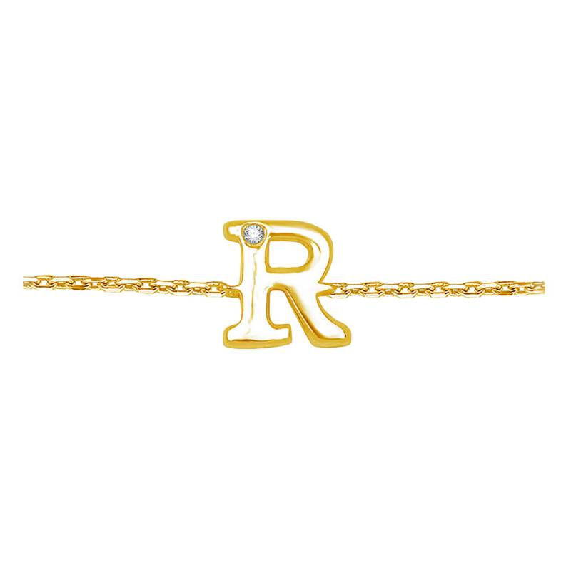 375/1000 Yellow Gold & Diamond Letter Bracelet, Length 17 cm to 19 cm - Emanessence