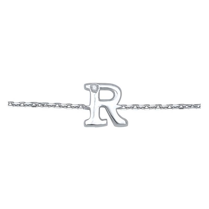 375/1000 White Gold & Diamond Letter Bracelet, Length 16 cm to 18 cm - Emanessence