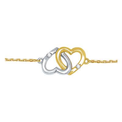 Bracelet Cœurs entrelacés, 2 Ors & Diamants, Longueur 16 cm à 19 cm - Aurora