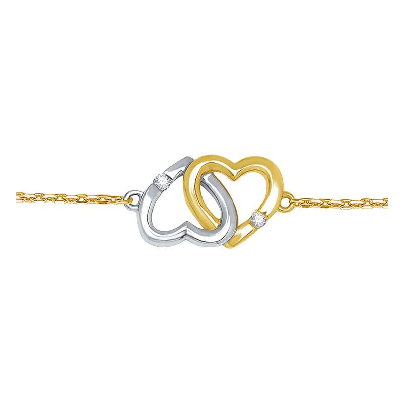 Two-Tone Gold & Diamond Interlaced Hearts Bracelet, Adjustable Length 16 cm to 19 cm - Emanessence