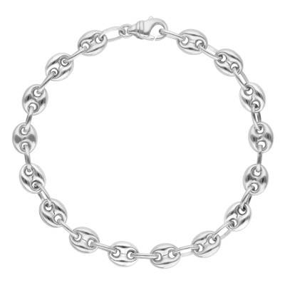 Bracelet Grain de Café Creux, Or Blanc 750, Longueur 19 cm, Largeur de 3,50 et 5 mm - Manillon
