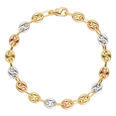 Tri-Gold 750 Coffee Bean Chain Bracelet, Length 21 cm, Width from 3.50 mm to 6 mm - Manillon