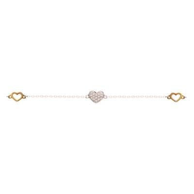 Bracelet Coeurs, Or Bicolore 375 & Diamants 0,05 ct, Longueur 18 cm, Largeur 0,50 mm - Aurora