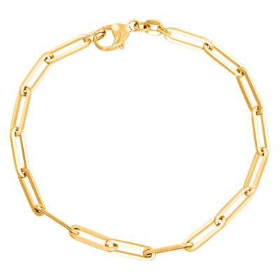 Bracelet chaine maille rectangle, Or Jaune 750, Longueur 18 cm, Largeur 3,1 mm - Manillon