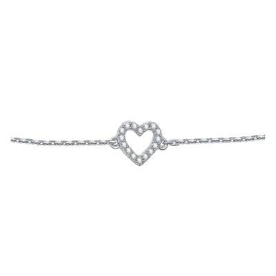 Bracelet Coeur en Or Blanc & Diamants 0,04 ct, Longueur de 16 cm à 18 cm - Emanessence