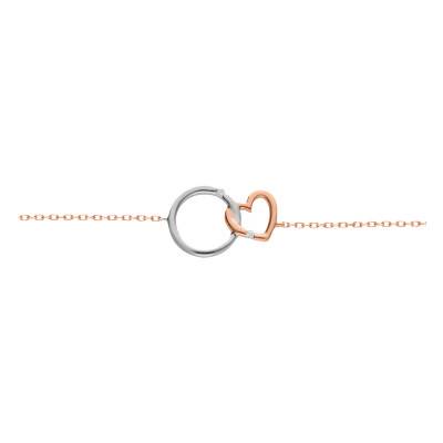Bracelet Coeur et Cercle Ajourés, Or Bicolore 375 & Diamants 0,02 ct, Longueur 18 cm - Aurora