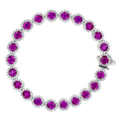 Bracelet Or blanc Diamants & Rubis, Longueur 18 cm - Aurora