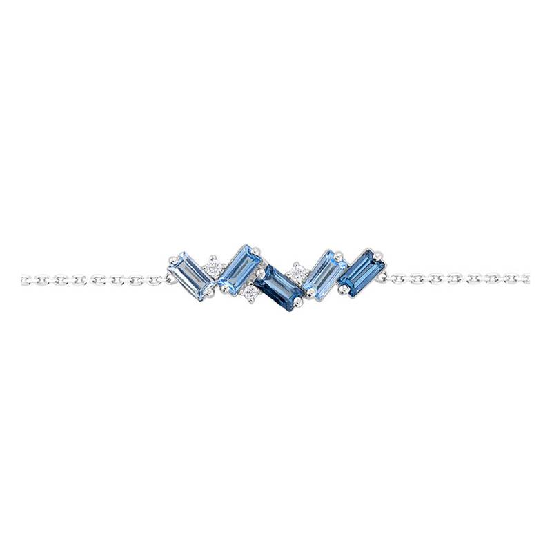 375/1000 or 750/1000 White Gold & Blue Topaz Bracelet, Length 19.50 cm - Aurora