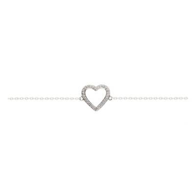 Bracelet Coeur Ajouré, Or Blanc 375 & Diamants 0,07 ct, Longueur 18 cm, Largeur 0,90 mm - Aurora