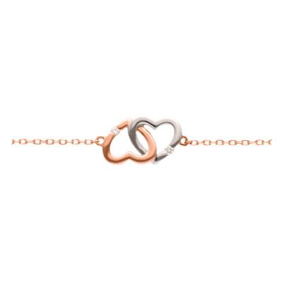 Bracelet Coeurs Inversés, 2 Ors 375 & Diamants 0,02 ct, Longueur 18,5 cm, Largeur 0,50 mm - Aurora