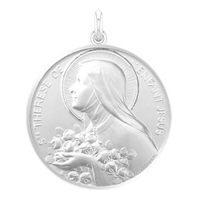 Médaille de Berceau Sainte Thérèse de l'Enfant Jésus Argent, Diamètre 50 mm - Becker