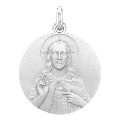 Médaille Christ Sacré Coeur Or Blanc 750, Diamètre 15 mm à 22 mm - Becker