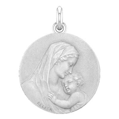 Médaille Vierge Maternité Ronde Or Blanc 750, Diamètre 15 mm à 25 mm - Becker
